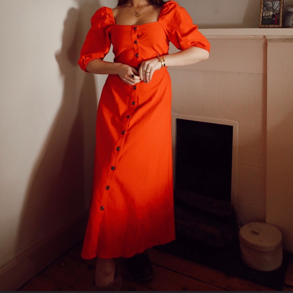 H&M Midi Puff Sleeve Belted Dress.Size XXS, EUR 35. Material 100% cotton.